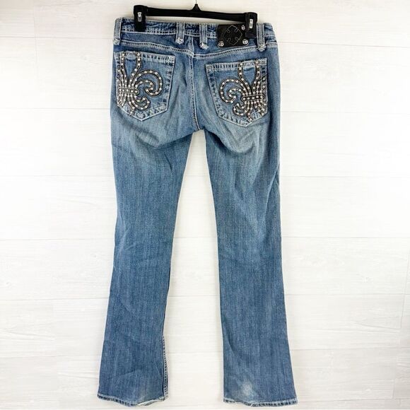 Miss Me Gemstone Fleur de Lis Distressed Bootcut Jeans - Picture 1 of 8